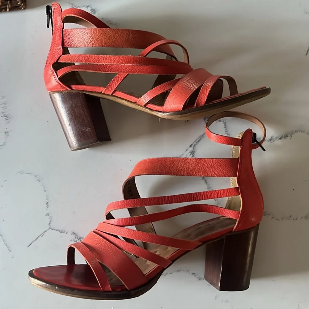 Anthropologie orange leather heeled sandals - Picture 3 of 5